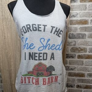 Gray Tank Top with Barn Graphic